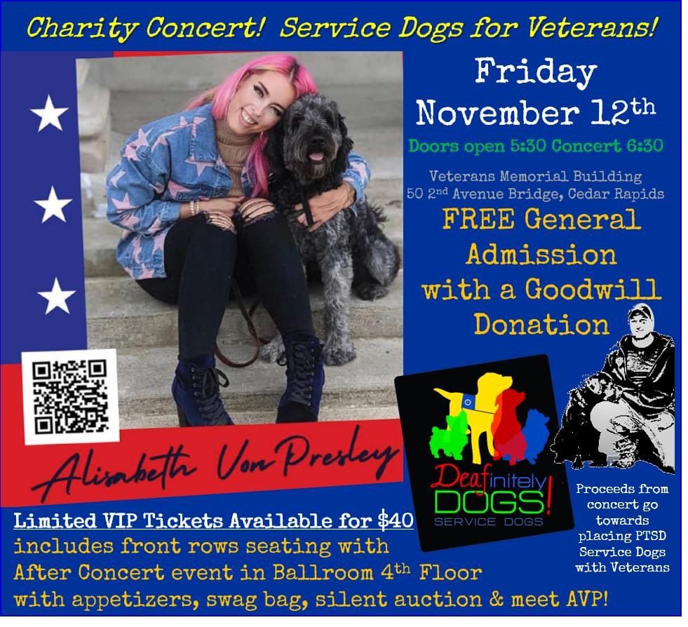 DeafinitelyDogs's tweet photo. We were blessed with a donor that wanted Veterans to attend for free.  We wanted to extend to Veterans family and supporters - so we have changed General Admission to Goodwill Donation if capable.  VIP Tickets are still available for purchase in limited quantity. https://t.co/6FBfFqaPkd