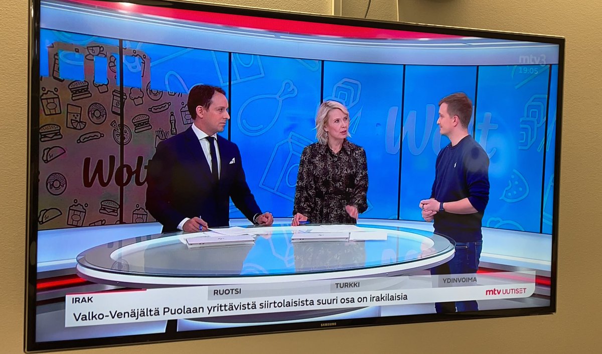 Live now! <a href="/mikikuusi/">Miki Kuusi</a> with <a href="/jessekamras/">Jesse Kamras</a> @teresamerilaine on mtv3 news! #wolt