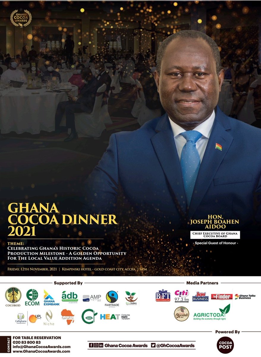 GhCocoaDinner's tweet photo. Hon. Joseph Boahen Aidoo, Chief Executive of  Ghana Cocoa Board and Special Guest of Honour for Ghana Cocoa Dinner 2021

#GCA2021 #GhanaCocoaDinner #GhanaCocoaAwards https://t.co/SUu9HS3DAn