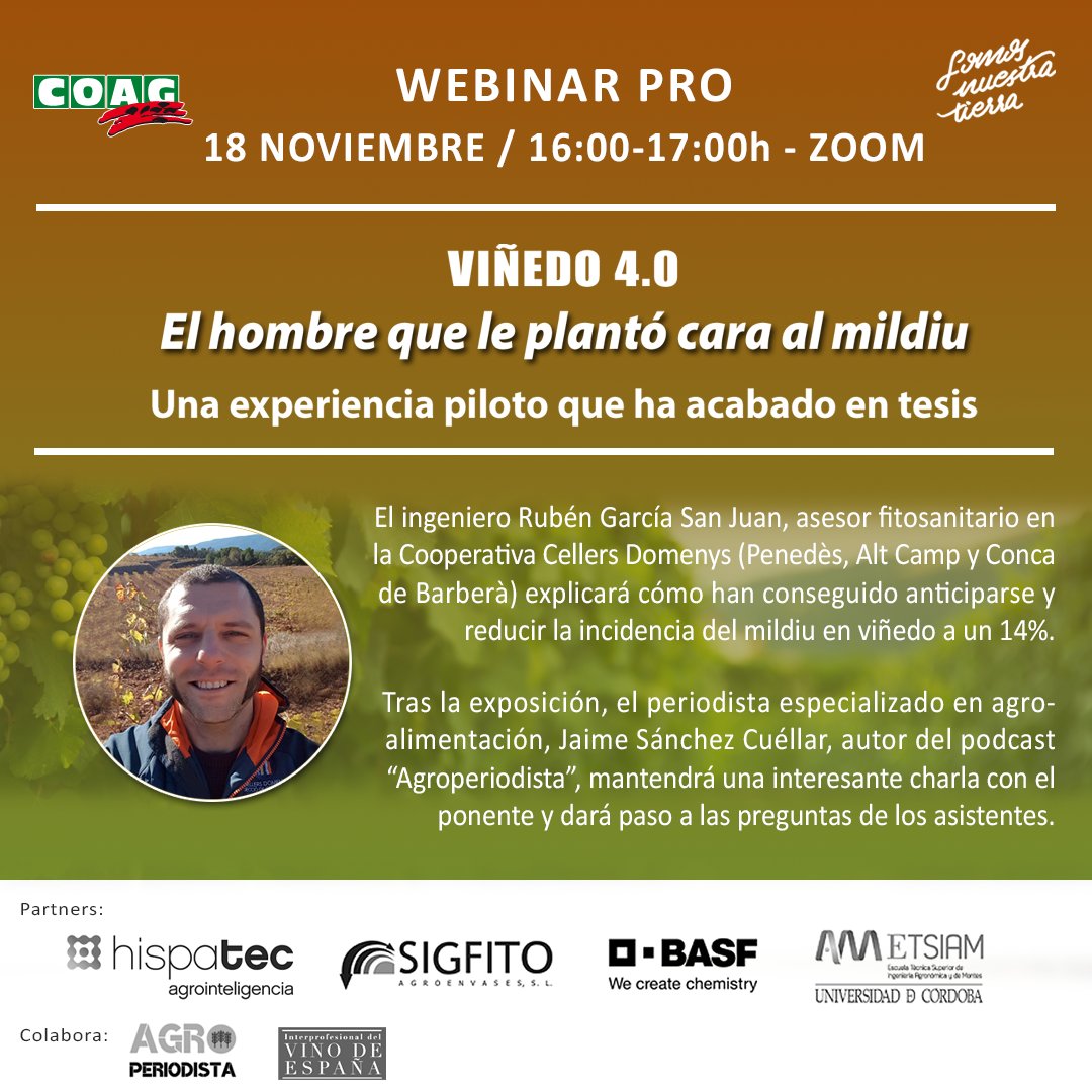 BASF_AgroES's tweet photo. ¡Nuevo #WebinarPro #Viñedo 4.0 en #SomosNuestraTierra @La_COAG! 🍇
Rubén García, 'el hombre que le plantó cara al #mildiu'
Y tú, ¿quieres saber cómo reducir la incidencia a un 14% en tu #viñedo?
🔜 18 NOV - 16:00hrs (ONLINE)
Inscríbete ahora mismo ⤵
https://t.co/2uCM8m1AQM https://t.co/wM3WjYMkIo