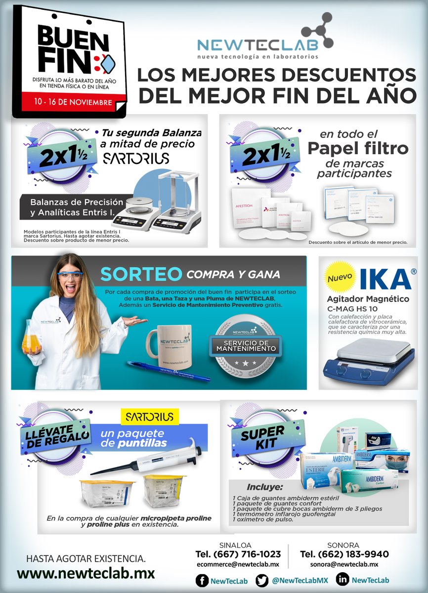 NewTecLabMX's tweet photo. ❗️❗️ BUEN FIN ❗️❗️
❗️❗️ APROVECHA ESTA INCREIBLE PROMOCION ❗️❗️

APROVECHA Y SOLICITA TU COTIZACION ☎️6677161023 O WHATSAPP 📞6671020950

Visita nuestra pagina para ver nuestros productos y promociones
https://t.co/GnILdqqfq3

Hacemos Química Contigo👍

#NewTecLab #BuenFin https://t.co/y7PUbyoyVR