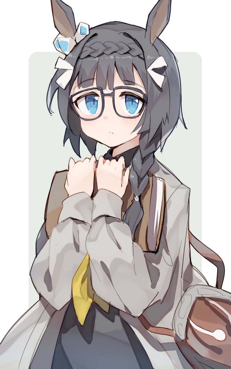 1girl solo animal ears horse ears braid glasses blue eyes  illustration images