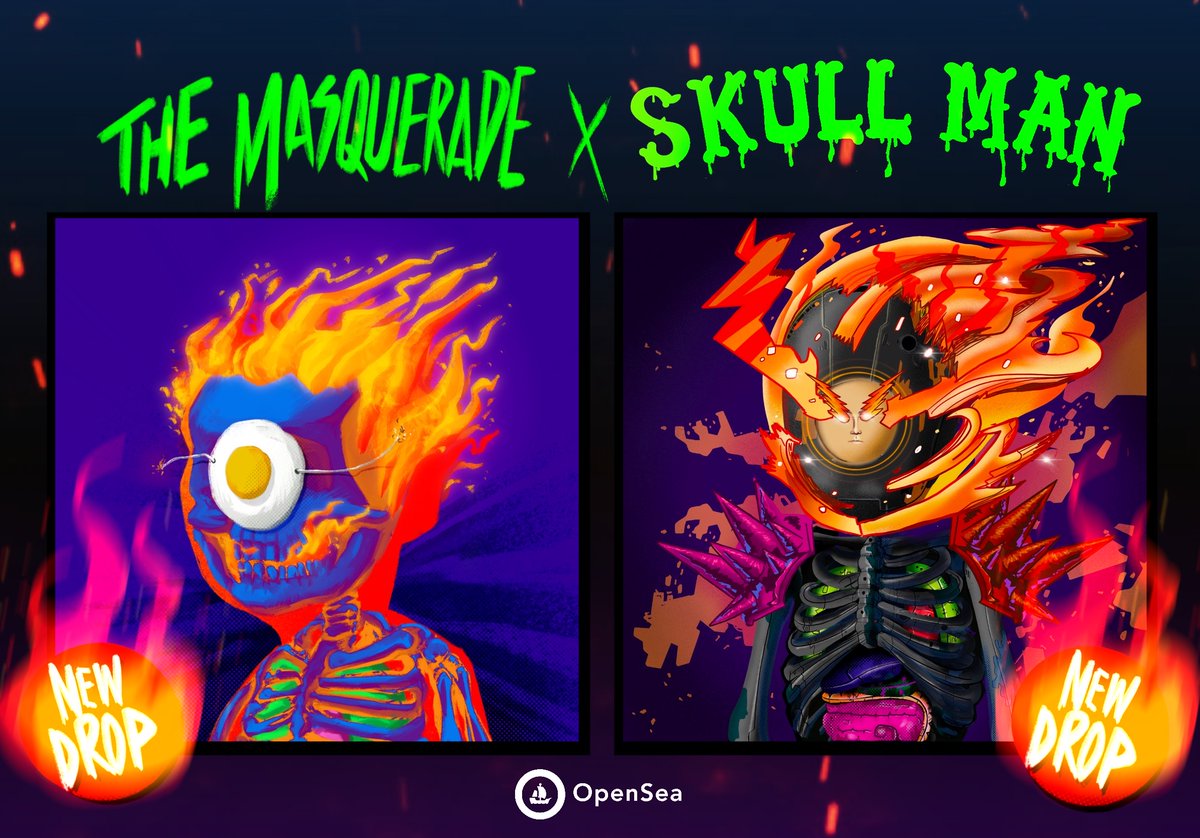 nodndt's tweet photo. 🔥NEW DROP🔥
THE MASQUERADE x SKULL MAN
The hottest piece in this week, how hot is it? Hot till the fire burns. Available on @opensea 

THE MASQUERADE
https://t.co/CQcWDp1Iu1
SKULL MAN @littleskonface 
https://t.co/6oeTs1Ccgj

 #NFTdrop #NFTCommunity #NFTartists  #opensea https://t.co/p1gOlVs1CC