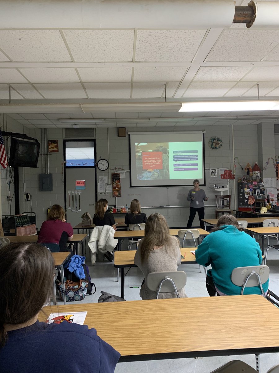 K64Learning's tweet photo. CVCC's Health and Public Services appeared @FTFtigers Scrub Club this morning to share several hands-on healthcare programs and career paths like #Radiography, #Nursing, or #Surgical Technology. #K64Learning and @CatawbaValleyCC thank Scrub Club students for letting us visit! https://t.co/tehzJ4qB9u