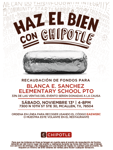 scholarpride's tweet photo. Just a reminder that we have Chipotle Spirit night coming up on Saturday, November 13th from 4-8pm!
#CHIPOTLESPIRITNIGHT
#PTO https://t.co/7e1Wn79ZCr