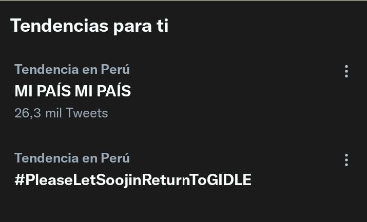 GOATS_I_DLE's tweet photo. Nevies somos tendencia en Perú, sigue soltando las etiquetas!.

SOOJIN WE WON'T GIVE UP

#PleaseLetSoojinReturnToGIDLE 
#DispatchHelpSoojin
#SoojinDeservesBetter
@cubeunited
@CUBEENTGLOBAL
@G_I_DLE https://t.co/J5GQT8rgh8