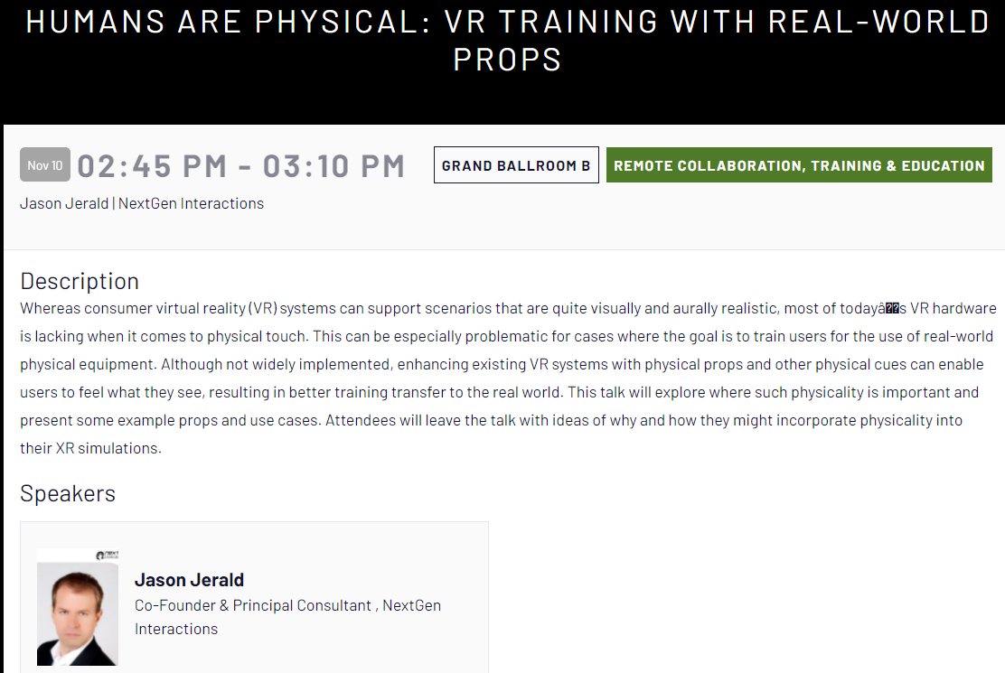 At #AWE2021? Come here my talk on integrating real-world equipment into #VR for simulation &amp; training at 2:45pm.