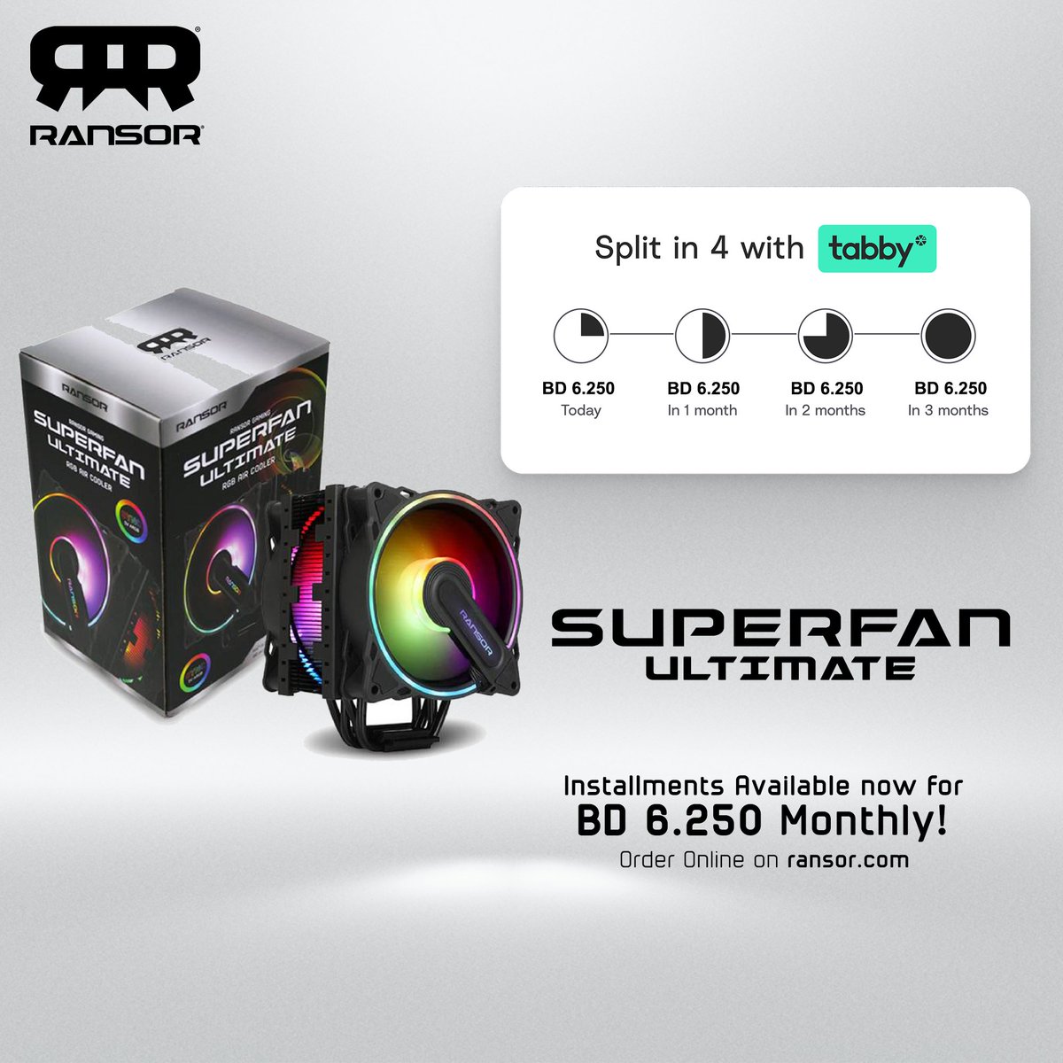 RansorGaming's tweet photo. Buy your favorite RANSOR Products now on Installments!

We’re excited to partner with @tabbypay to bring you a better way to shop! You can shop now and split the cost into 4 equal monthly payments at no interest with any card. #tabby #shopnowpaylater https://t.co/DGOjpkNRio