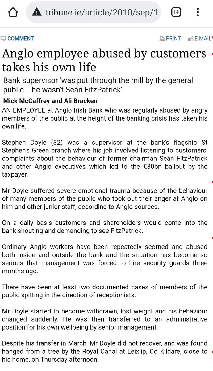 WhistleIRL's tweet photo. While @rte and @irishtimes are waxing lyrical, on behalf of their FGFFLBGR masters, about the crook that was Sean Fitzpatrick, here's a reminder of #Anglo employee Stephen Doyle, RIP, whose blood was all over Seanie's hands.
#HowIrelandWorks #Ireland
https://t.co/0ZWkwsvPv1 https://t.co/rQ2j2RdDwy