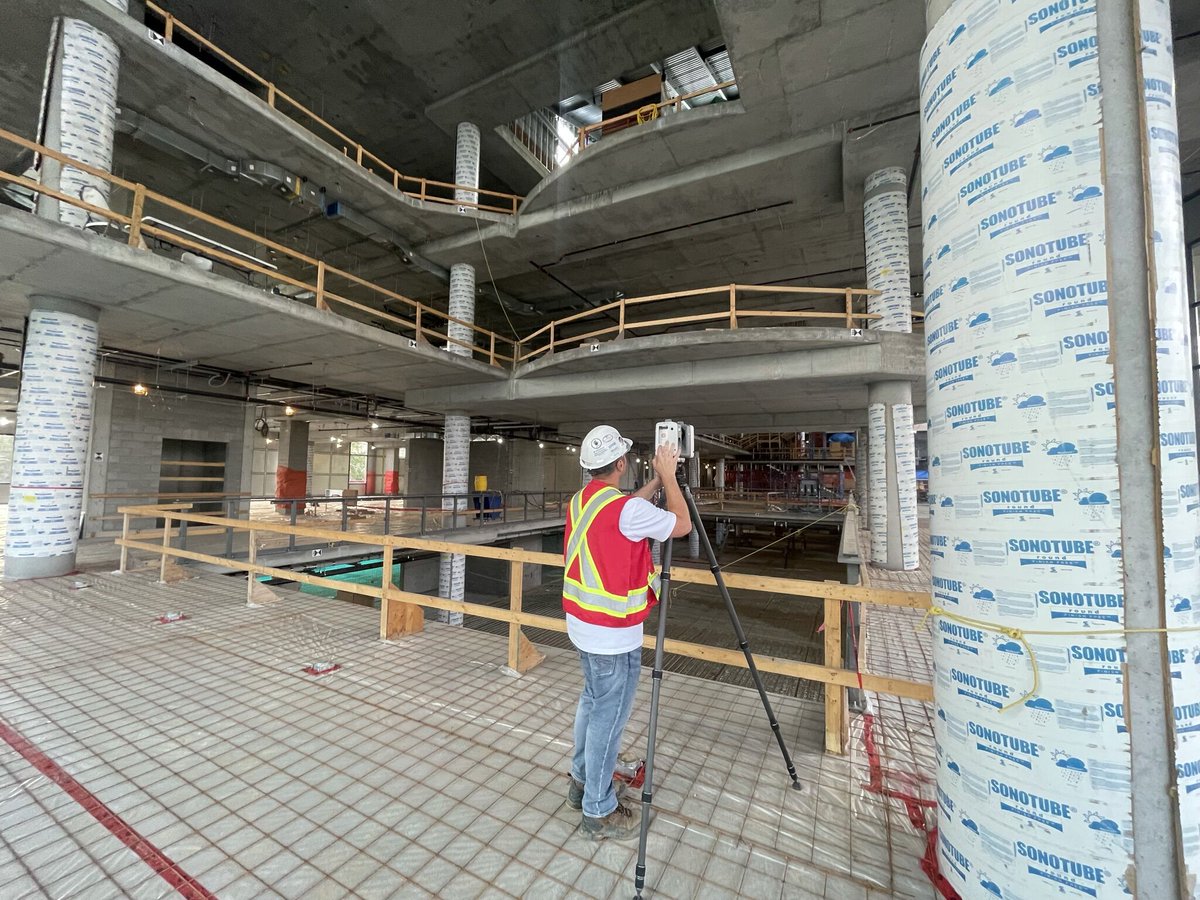 HaskayneSchool's tweet photo. Now this is cool. 3D laser scanning is being used in #MathisonHall for structural and in-slab radiant heating coordination (helps with floor flatness). Thanks to our incredible partners at @EDMathisonHall @EllisDon for sharing. https://t.co/bmm9a3wVrB