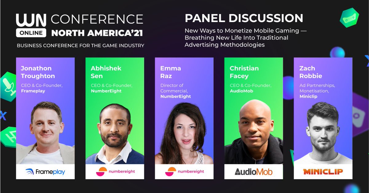 numbereight_ai's tweet photo. Monday 15th November… save the date! 📅

We will be speaking at WN Conference North America'21.

The panel will include speakers from @Miniclip, @AudioMob_HQ and @FrameplayCorp 🚀 

@wnconf #mobilegames #admonetisation #mobileadvertising #privacy #FOMI https://t.co/Wbr4hA9Fpa