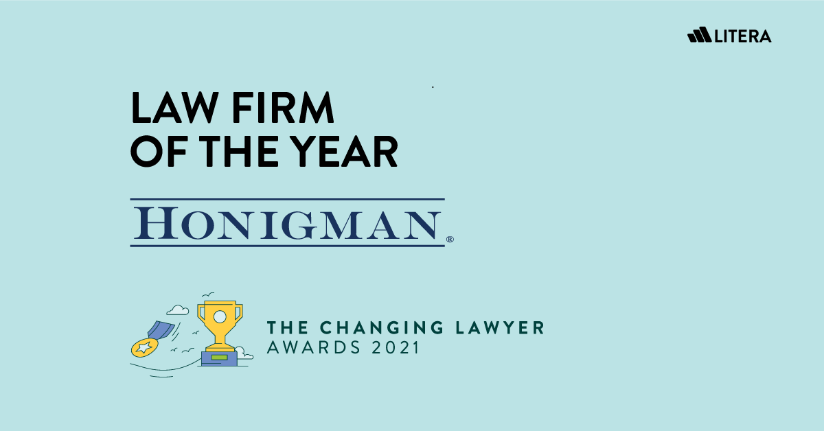 Litera_AI's tweet photo. Congratulations to @HonigmanLaw for winning the Law Firm of the Year Award at The Changing Lawyer Virtual Summit. Congrats to all the other finalists and everyone who was nominated. Also, a big thank you to the judges for their time and support. #TCLVirtualSummit #legaltech https://t.co/1W3eUVsTaz