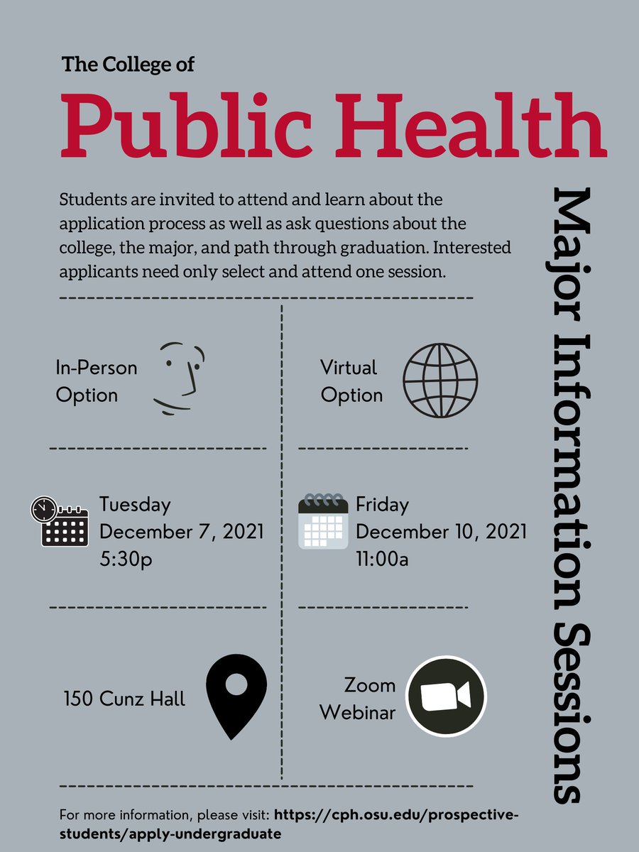 The <a href="/OSUPublicHealth/">The Ohio State University College of Public Health</a> BSPH application will open on December 15th! Learn more about the major and how to apply by attending one of the major information sessions.  More information: cph.osu.edu/prospective-st…