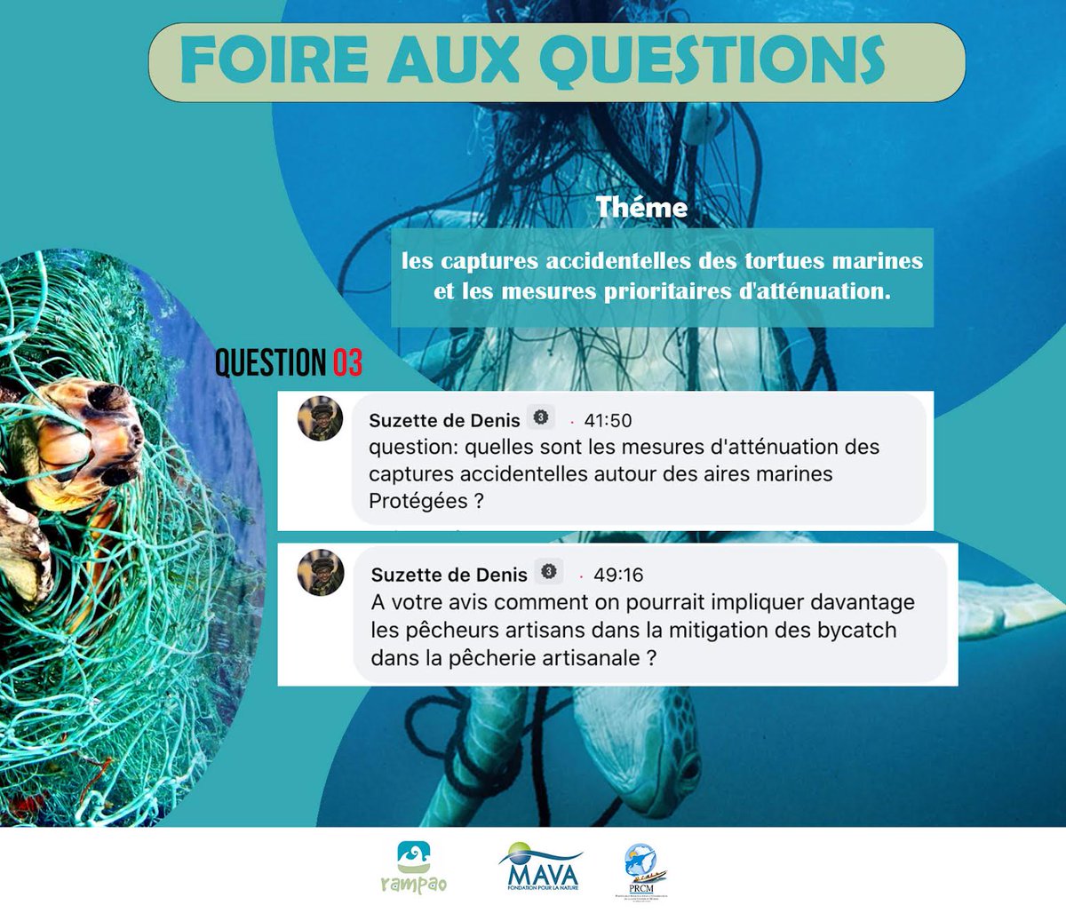 rampao_network's tweet photo. 𝗥𝗘𝗣𝗢𝗡𝗦𝗘 𝟯
_
L’étude recommande 3 mesures prioritaires pour atténuer les prises accidentelles des tort... voire la réponse complète ici => https://t.co/y2mh1dNcMK
#RAMPAO #AMP #PRCM #MAVA #BIRDLIFE #ACCOBAMS #IUCN #MEDASSET #CGPM #DAMCP #CSE #PAG #OGPR #DPWM https://t.co/ovQnod3Cbv