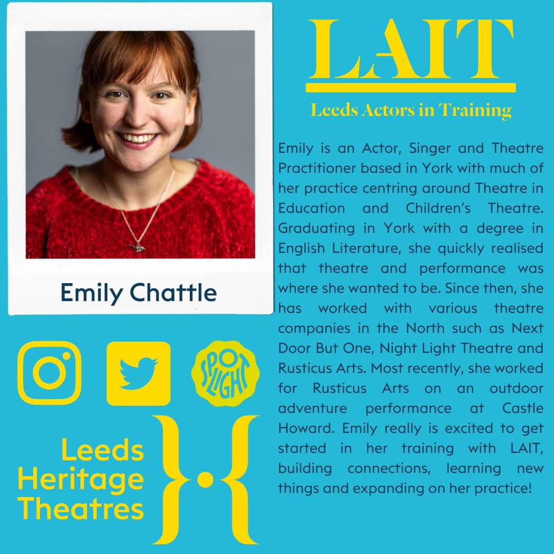 LeedsTheatres's tweet photo. Time to introduce our LAIT 2021/22 members! In the spotlight this week we have @EmilyChattle!

Spotlight: https://t.co/S76vWiMgbY
Instagram: https://t.co/nvzS4hbtBd
Twitter: https://t.co/QiAGMuGY67

#actor #leeds #theatre #actorsintraining https://t.co/GB9f6nq4AT