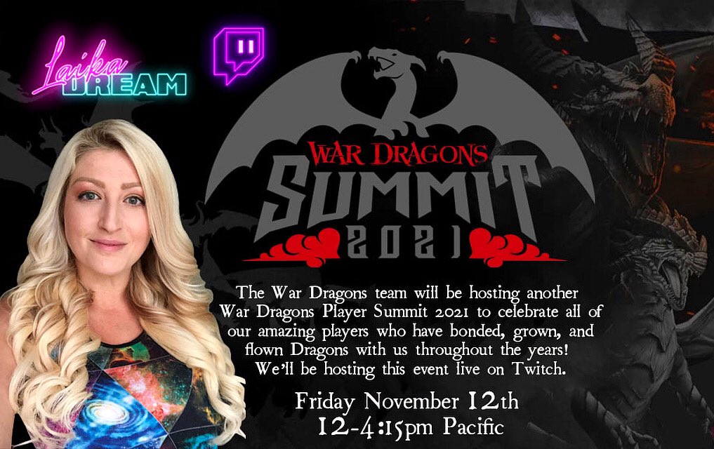 LaikaDream's tweet photo. The first virtual War Dragons Summit is happening this Friday at 12pm - 4:15pm Pacific.

One of PG’s finest and I will be hosting this live on the official War Dragons Twitch channel.  See you there!  @WarDragonsGame 

https://t.co/UuKnWGBs1C https://t.co/dPVg7Ay1AE