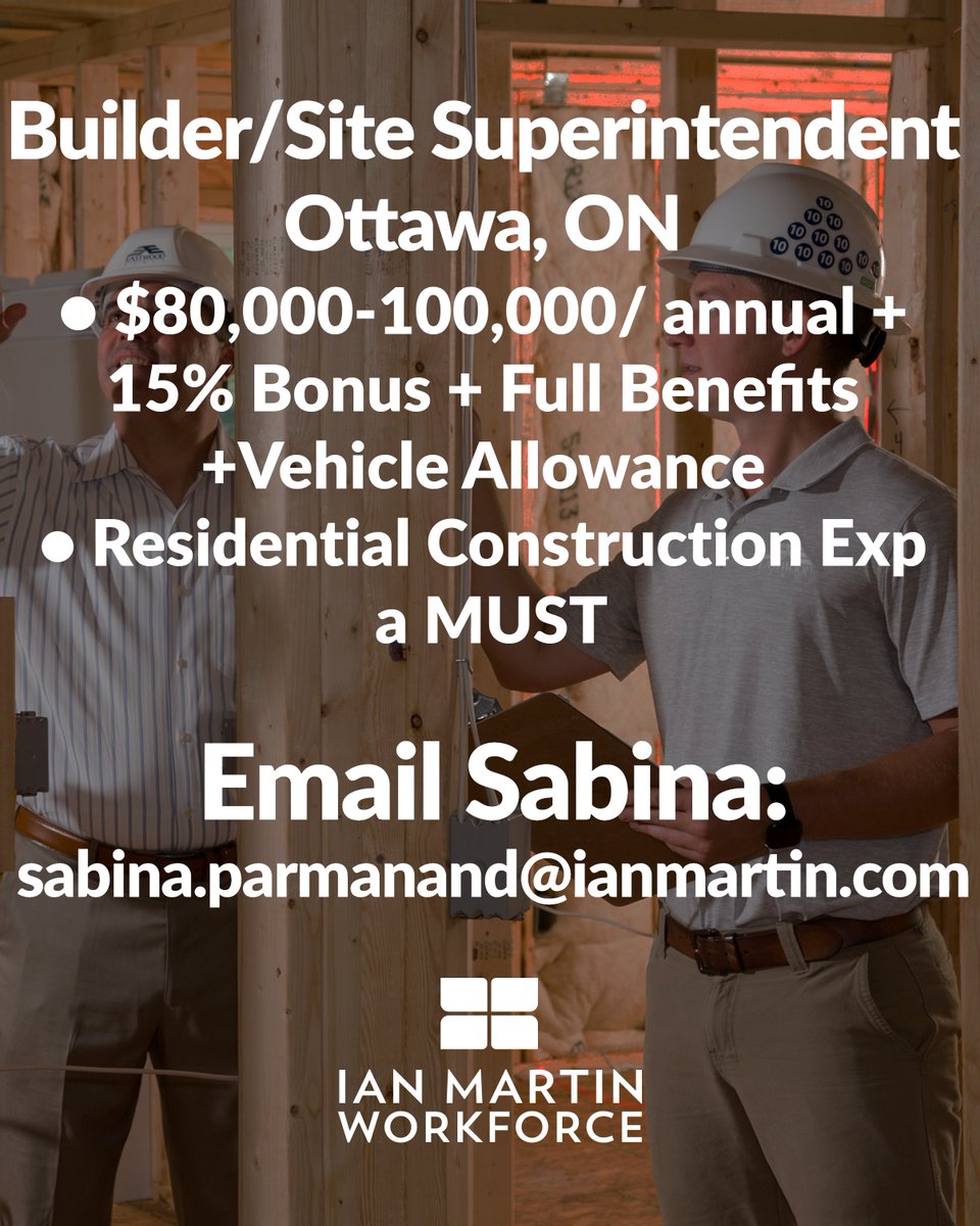 raiseworkforce's tweet photo. #Nowhiring  #Builder/ #Site #Superintendent is responsible for #managing #construction of homes ensuring #construction processes, #policy and #procedures are followed and effectively #manage #trades, #inspectors, #suppliers, and #staff

https://t.co/beGvvfilmU https://t.co/Qgwk9hOSd8