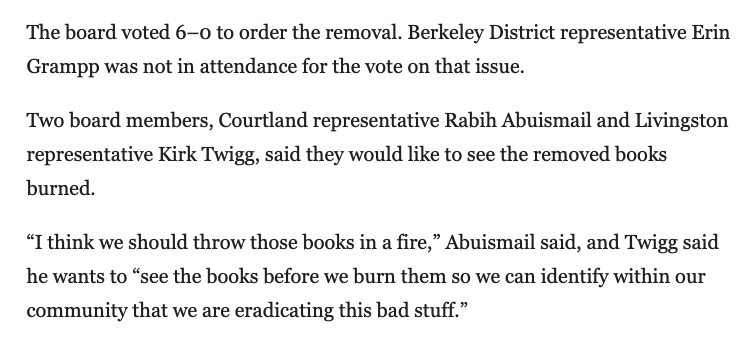 A Virginia school board has ordered schools to begin removing 'sexually explicit' books from high school libraries. Two board members have urged the district to burn them as well.

fredericksburg.com/news/local/edu…