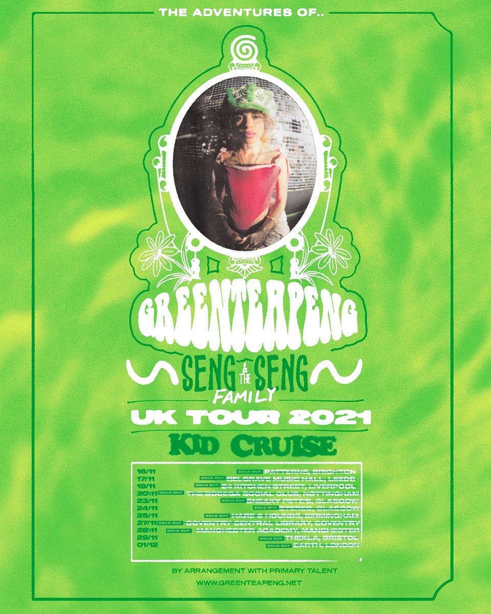 Very happy to announce that Kid Cruise will be supporting the incredible Greentea Peng at her SOLD OUT Birmingham headline! This show is going to be one to remember - see you in just under two weeks! 🔥
