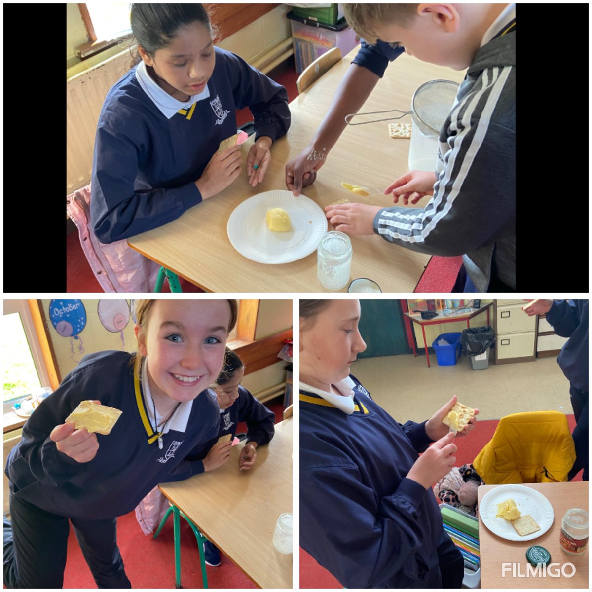 cconnellns's tweet photo. Science week fun continuing in rang a cúig today. The children engaged in the process of making their own butter. It is safe to say the taste test went well! @ScienceWeek #materialsandchange #liquidsandsolids #physicalforce #activelearning #fun https://t.co/3nQeKC932E