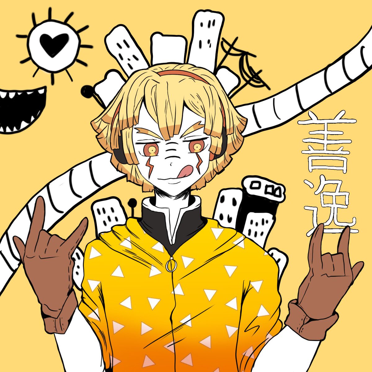 yashi_ira's tweet photo. Vocaloid Matryoshka X Demon Slayer!😊 
#ArtistOnTwitter #zenitsu #drawing https://t.co/AlTrPHcHp6