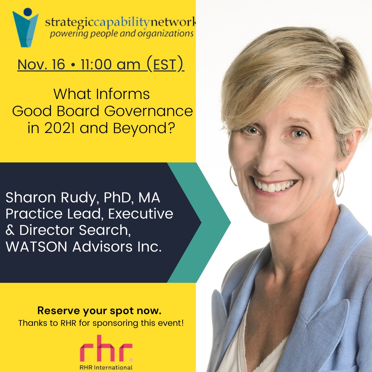 strategycap's tweet photo. #boardgovernance isn't all about votes, bylaws, &amp; control. Sharon Rudy has recruited Presidents/CEOs for CivicAction, Leap Pecaut Centre for Social Impact, CAMH, Conference Board of Canada, Women's College Hospital Foundation, UHN, GTAA &amp; UofT. REGISTER https://t.co/gCXqc0nhdZ https://t.co/aMpH0BACFO