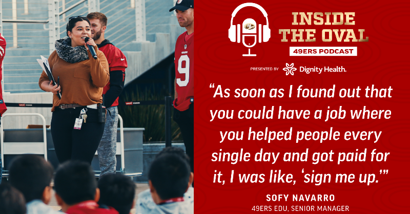 49ersFoundation's tweet photo. #49ersEDU has an amazing team working day in &amp; day out to bring STEAM education to life through football 🏈

Hear from Sofy Navarro &amp; Emilio Cortez as they give you an inside look into their work during their episodes of "Inside the Oval" pres. by @DignityHealth 🎧 #STEAMWeek