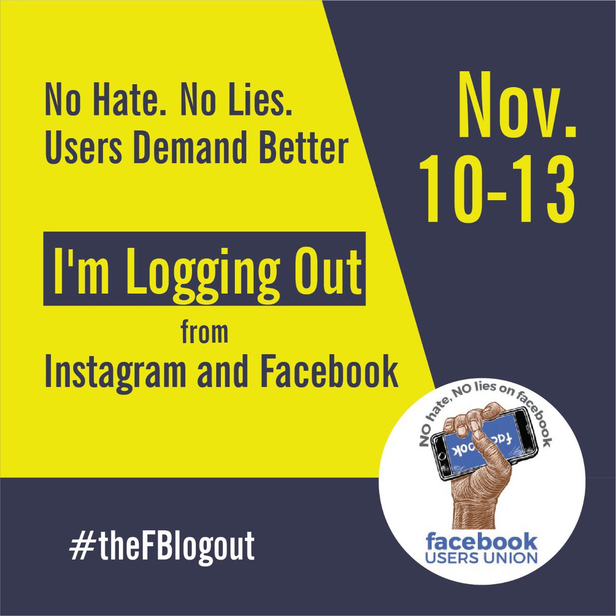 jessdoug3's tweet photo. y’all don’t forget to LOG OUT of Facebook and Instagram today-Saturday!! we can’t wait on them to hold themselves accountable- we’ve got to do it for them. #FacebookLogout #TheFBLogout https://t.co/s30szcVlz4