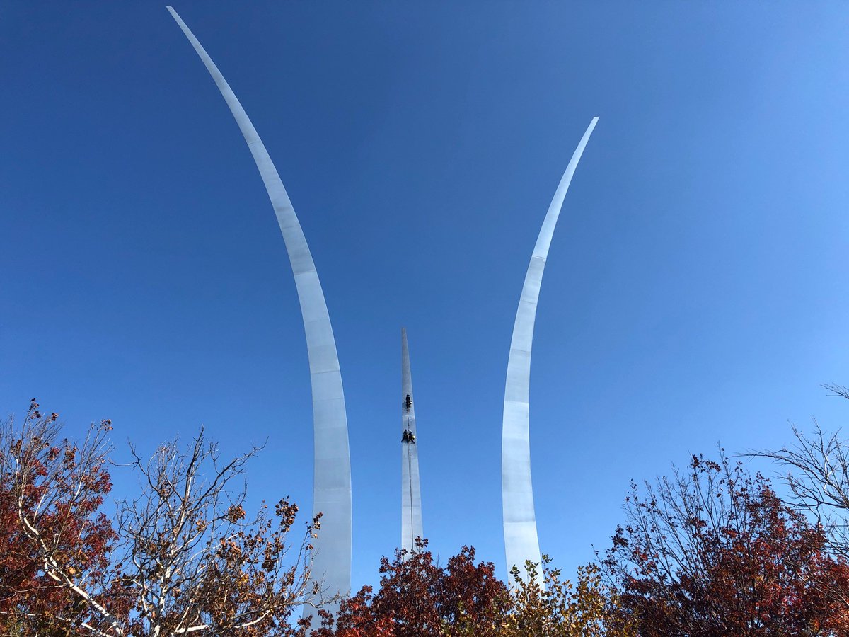 7NewsDC's tweet photo. People seen climbing to the top of the U.S. Air Force Memorial sculpture in Arlington is causing some stir on social media.

Don't worry! It's maintenance.
STORY: https://t.co/gh5WVjdVpg https://t.co/PbZH1Lrptu