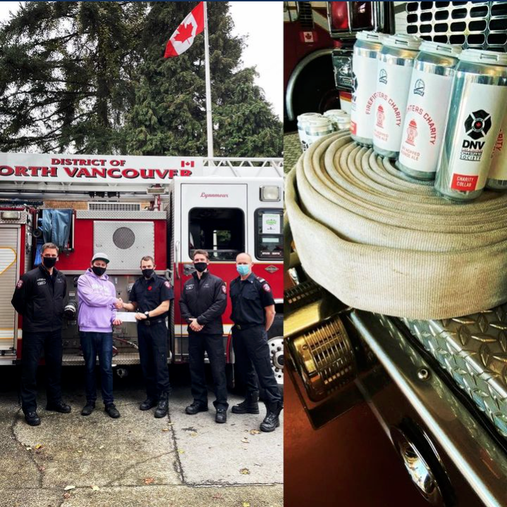 dnvfirecharity's tweet photo. Remember summer and enjoying a charitable beer? Well, we sold out in collaboration with Bridgebrewing we raised $3176. Thanks David for bringing the cheque to Quint Two. Stay thirsty and stay tuned for next summers collaboration! #dnvfirecharity #northvanstrong @bridgebrewcrew https://t.co/nnlAs0MC2m