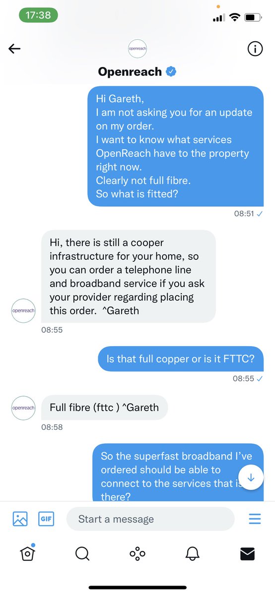 ElspethARebekah's tweet photo. Absolutely beside myself @WeAreOpenreach still not further forward with my broadband order. Advised FTTC to the property, all mainstream providers should service to this connection @SkyUK are refusing to contact you direct as you’ve told them FTTP - NOT TRUE. https://t.co/sySc2CXm2t