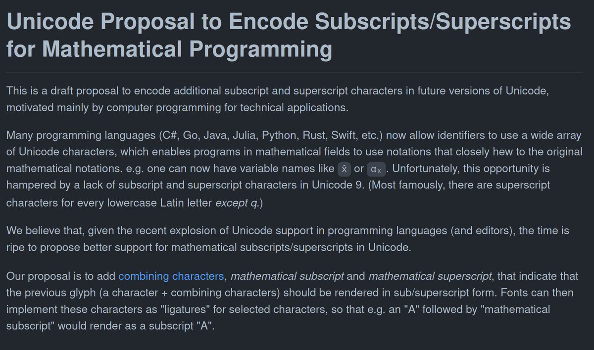 ChadScherrer's tweet photo. UNICODE NEEDS BETTER SUBSCRIPT/SUPERSCRIPT COVERAGE

https://t.co/TuE31994Fp

Easy ways to help make this happen:
• Retweet this
• Star the repo
• Show it to others https://t.co/y49edEjNod