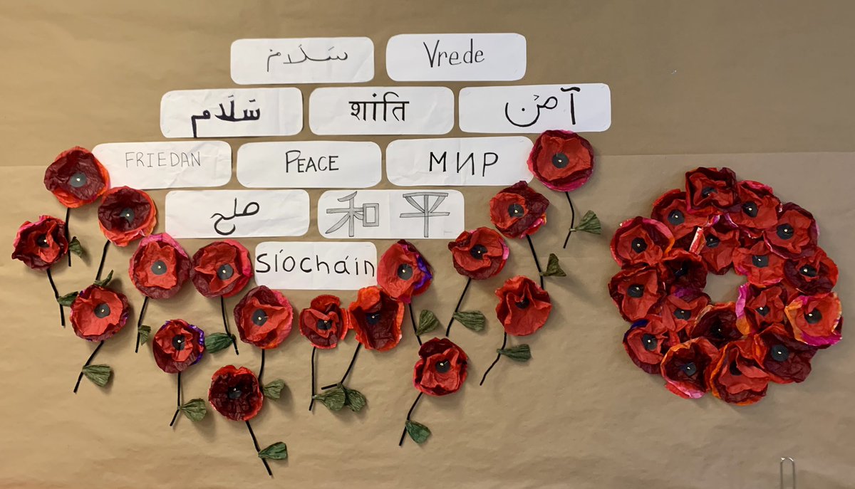 .@cps_chatter PS showcases the meaning of peace in several languages to honour #RemembranceDay . The display includes the word ‘peace’ written in Hindi, Arabic, German, Urdu, Farsi, Mandarin, Gaelic, Dutch, among others. #lestweforget2021 

➡️Read here: bit.ly/3koDGQJ