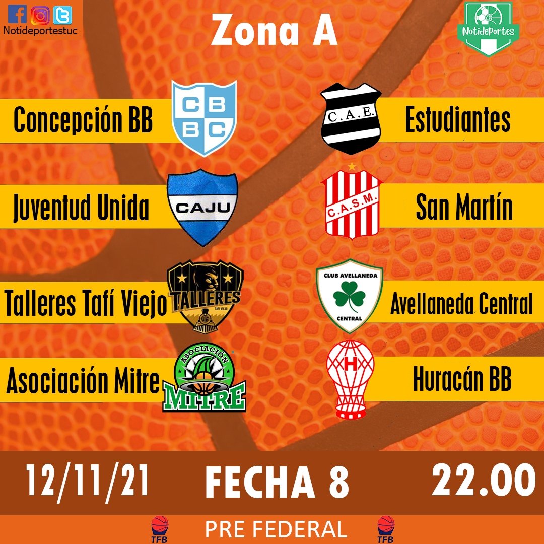 Notideportestuc's tweet photo. #PreFederal | Fecha 8️⃣

¡Miércoles de básquet en Tucumán!

📊 ¡A tener en cuenta! 

Los duelos iniciarán a las 22hs. 

#Basquet | #Tucuman https://t.co/OBSOTIsi2n