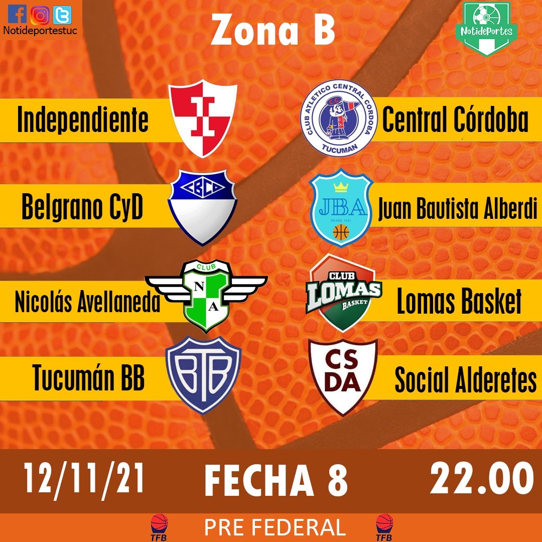 Notideportestuc's tweet photo. #PreFederal | Fecha 8️⃣

¡Miércoles de básquet en Tucumán!

📊 ¡A tener en cuenta! 

Los duelos iniciarán a las 22hs. 

#Basquet | #Tucuman https://t.co/OBSOTIsi2n