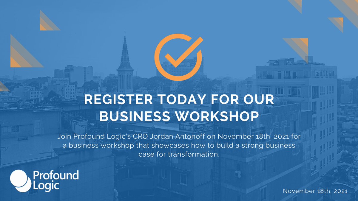 ProfoundLogic's tweet image. Have you registered for our upcoming #BusinessWorkshop? Don&apos;t miss this session with Profound CRO, Jordan Antonoff, on Nov. 18th! We will investigate the business concerns, strategic imperatives &amp;amp; advantages of #CodeTransformation. Register now: hubs.la/H0YSflG0.