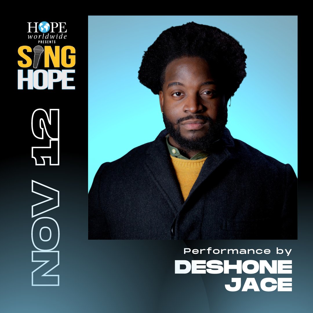 HOPEworldwide's tweet photo. Khiry “DeshoneJace” Gilchrist is a musician, singer, and songwriter. He has a deep passion for ministry and music, and using music to minister to people in and out of the church.
Learn more about #SINGHOPE at https://t.co/BRB3IEfVR8 and tune in live on YouTube @ 11/12 at 8p EST! https://t.co/cZ6m59zzip
