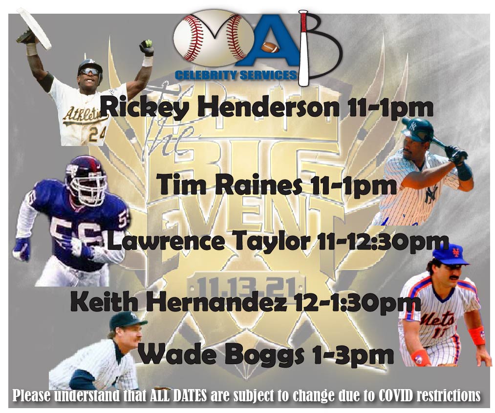 MABCelebrity's tweet photo. MAB CELEBRITY SERVICES AT THE BIG EVENT NY THIS WEEKEND!
PLAYER TIMES!

#bigeventny #autographs #autos https://t.co/O9sNU1zBor