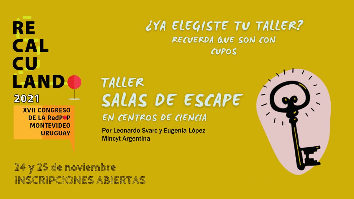 [ CONGRESO REDPOP ] ¿Ya elegiste tu taller de #Recalculando2021? Te presentamos el taller: "Salas de escape en centros de ciencia". Este será impartido por Eugenia Lopez  y Leonardo Svarc de <a href="/ccdelaciencia/">Centro Cultural de la Ciencia</a> Conoce los talleres👇
✅redpop.org/programa