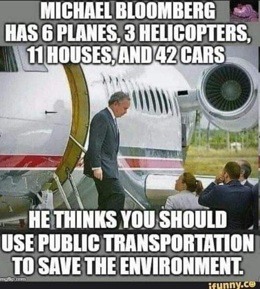 jad1rad's tweet photo. Michael Bloomberg exorts everyone to join the COP26 mythical #ClimateChangeSham. Meanwhile, this little pissant has 6 planes, 3 helicopters, 11 houses, and 42 cars. Yet he thinks y'all should use public transportation and he's exempt from the COP26 deal. #HypocrisyOffTheCharts https://t.co/Vx46r0IY0Y