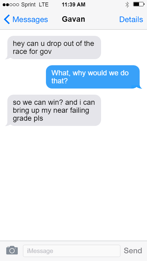 SenatorCalvin's tweet photo. Texts from @USUnitedParty_. I would never do such a thing! I'm working for you, America. https://t.co/sl27OSfJKO