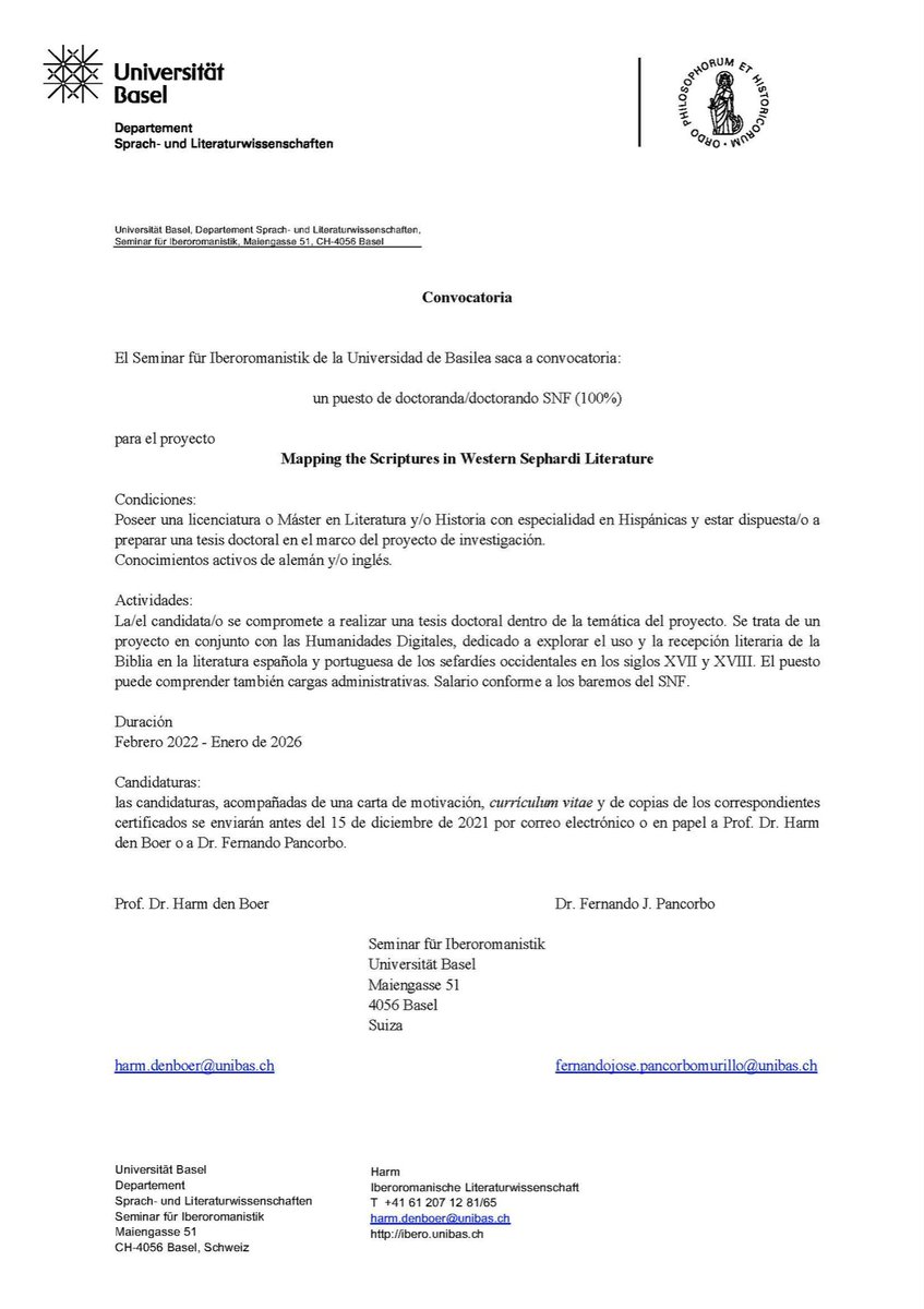 PancorboFer's tweet photo. At University Basel / Research Project “Mapping the Scriptures in Western Sephardi Diaspora”. Nice opportunity! Proposals are very welcome. https://t.co/YEctrAo052