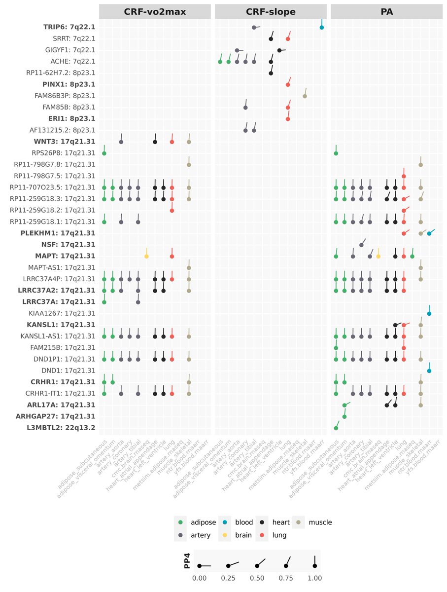 kenhanscombe's tweet photo. 3/ Genetic variants associated with CRF and PA also influenced genetic expression in a relatively small set of genes in the heart, artery, lung, skeletal muscle and adipose tissue https://t.co/TBdv5k2LLe