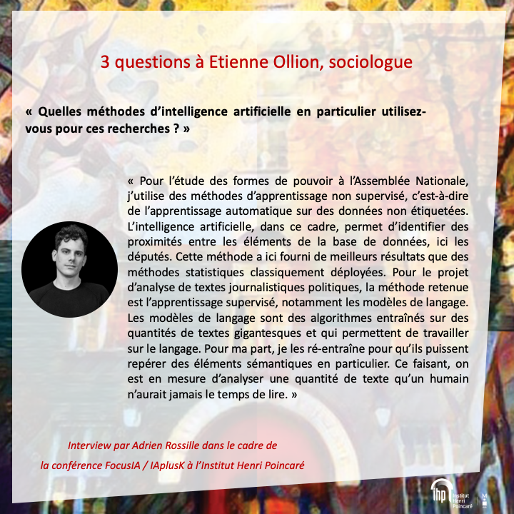 InHenriPoincare's tweet photo. Etienne Ollion, sociologue @CNRS, sera l'un des nombreux intervenants de la conférence #FocusIA #IAplusK à l'IHP ! Pour en savoir plus, retrouvez notre interview "3 questions" !
Lien conférence : https://t.co/W1gd32jJu4
@Sorbonne_Univ_ @CNRS_Paris @INSMI_CNRS @INSHS_CNRS https://t.co/EfRyZtM593