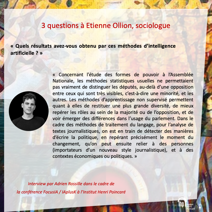 InHenriPoincare's tweet photo. Etienne Ollion, sociologue @CNRS, sera l'un des nombreux intervenants de la conférence #FocusIA #IAplusK à l'IHP ! Pour en savoir plus, retrouvez notre interview "3 questions" !
Lien conférence : https://t.co/W1gd32jJu4
@Sorbonne_Univ_ @CNRS_Paris @INSMI_CNRS @INSHS_CNRS https://t.co/EfRyZtM593