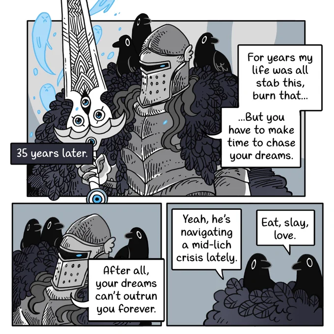 The crows stuck aroud because it kept being interesting and the sword cursed them too. https://t.co/6rkHByiODd 