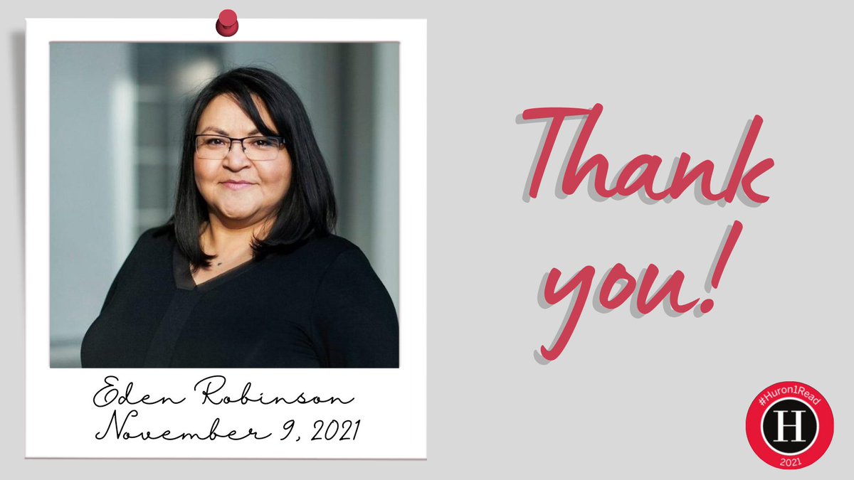 HuronLibrary's tweet photo. We want to say a huge thank you to Eden Robinson, author of our #Huron1Read novel Son of a Trickster for joining us in two virtual events yesterday. An additional thanks goes to the panelists and all the attendees. We are so grateful for events like these ❤️📘 https://t.co/gpYKSwfBlI