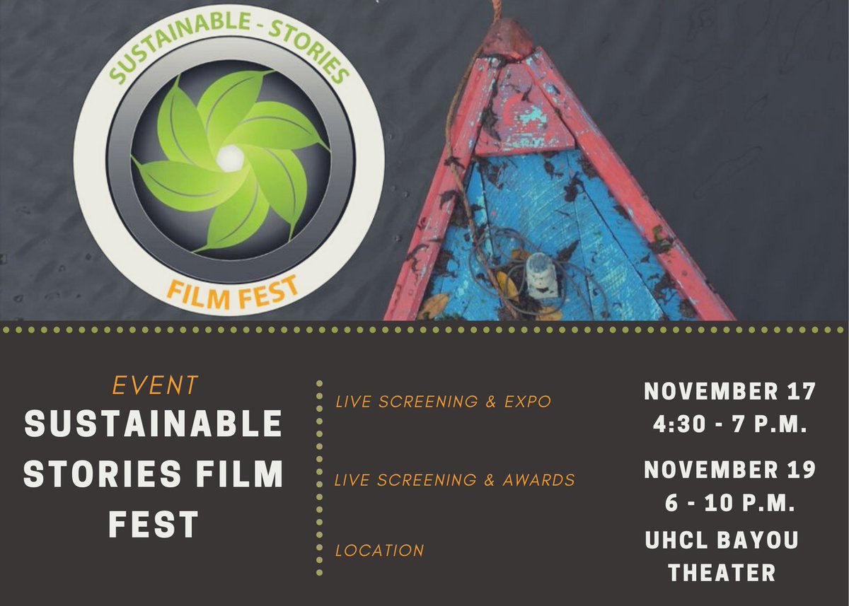 BayouTheater's tweet photo. 🌱UPCOMING EVENT 🌱 The Sustainable Stories Film Fest will be taking place in the Bayou Theater next week. Before the film fest, be sure to visit the associated exhibit in the UH-Clear Lake Art Gallery which is available to the public from November 4 to December 10. https://t.co/BJezeSiwA5