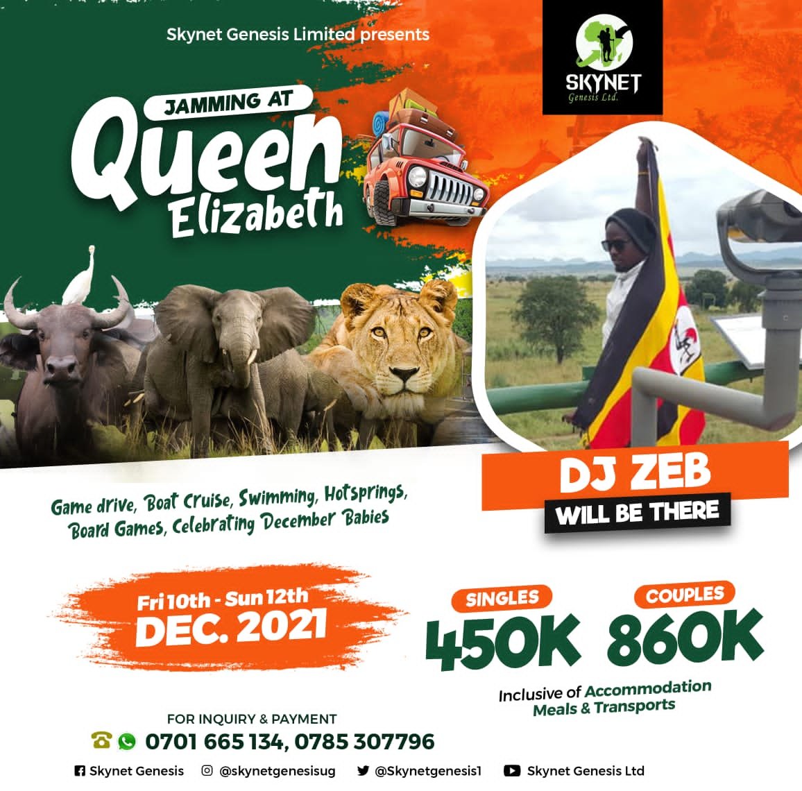 Themayanja's tweet photo. The #waveyourflag challenge is on with #jamminginqueenelizabeth by @Skynetgenesis1 this festive season!! Bookings are on and you surely don't want to miss this one.. #travelwithskynet #visituganda๐บ๐ฌ #ugat59 .. https://t.co/mSJwgAXe7V
