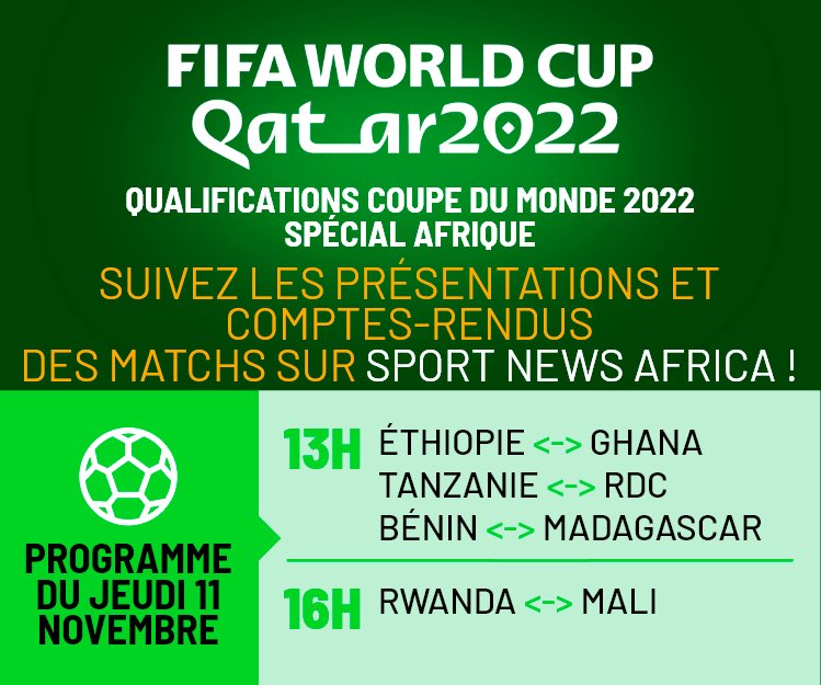 snewsafrica's tweet image. 🚨⚽ Rendez-vous sur @snewsafrica pour suivre les principales affiches de la 5ème journée des éliminatoires
Ça commence dès ce jeudi
🔥La RDC dos au mur
🧨Le Ghana de retour en force
⁉️Le Bénin qui a sa carte à jouer 
Les enjeux, infos clés et comptes rendus de match #Mondial2022